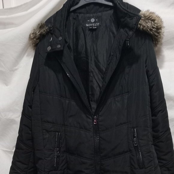 Novelti Winter Jacketwith Hood & Trim Look Animals Fur Around Hood Black XL